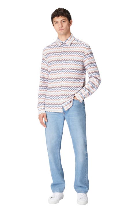 Zig Zag Cotton Shirt With Breast Pocket