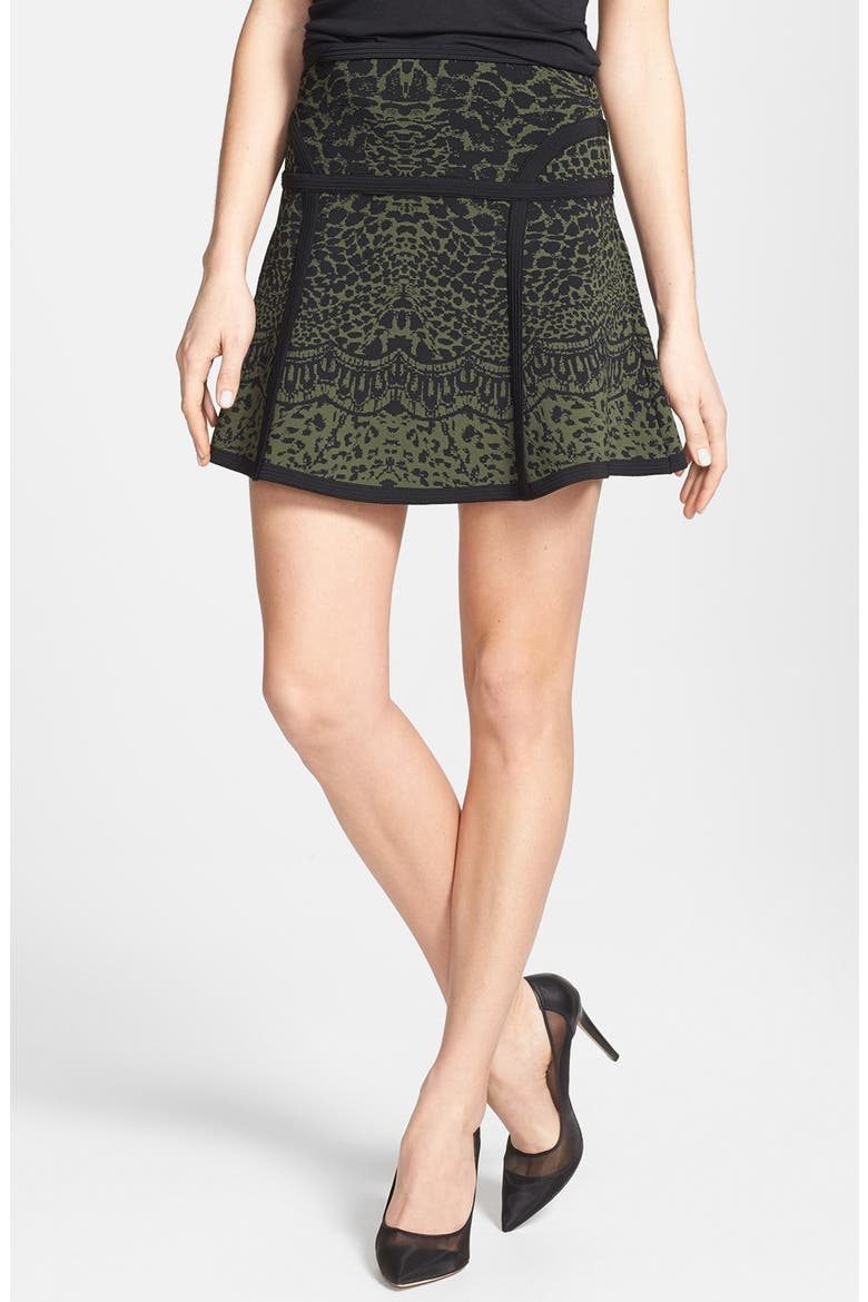 'Flote' Print A-Line Skirt, Main, color, BLACK/ OLIVE NITE