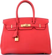 Pre-Owned Hermes Birkin Handbag Red Togo with Gold Hardware 30