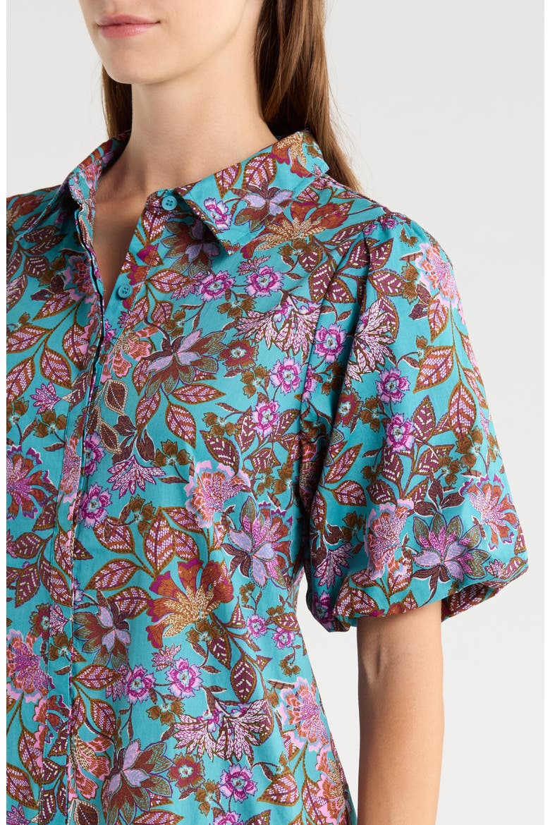 Staci Floral Bubble Hem Cotton Dress, Alternate, color, TEAL MULTI