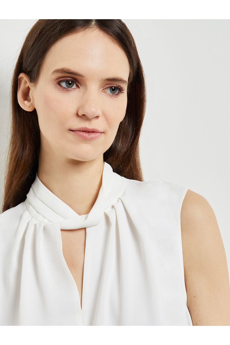 Sleeveless Twist Neck Crepe de Chine Blouse, Alternate, color, White