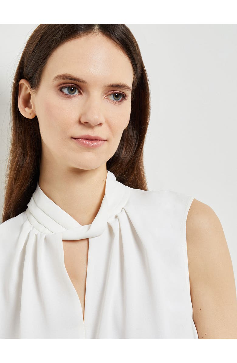 Misook Sleeveless Twist Neck Crepe de Chine Blouse, Alternate, color, White
