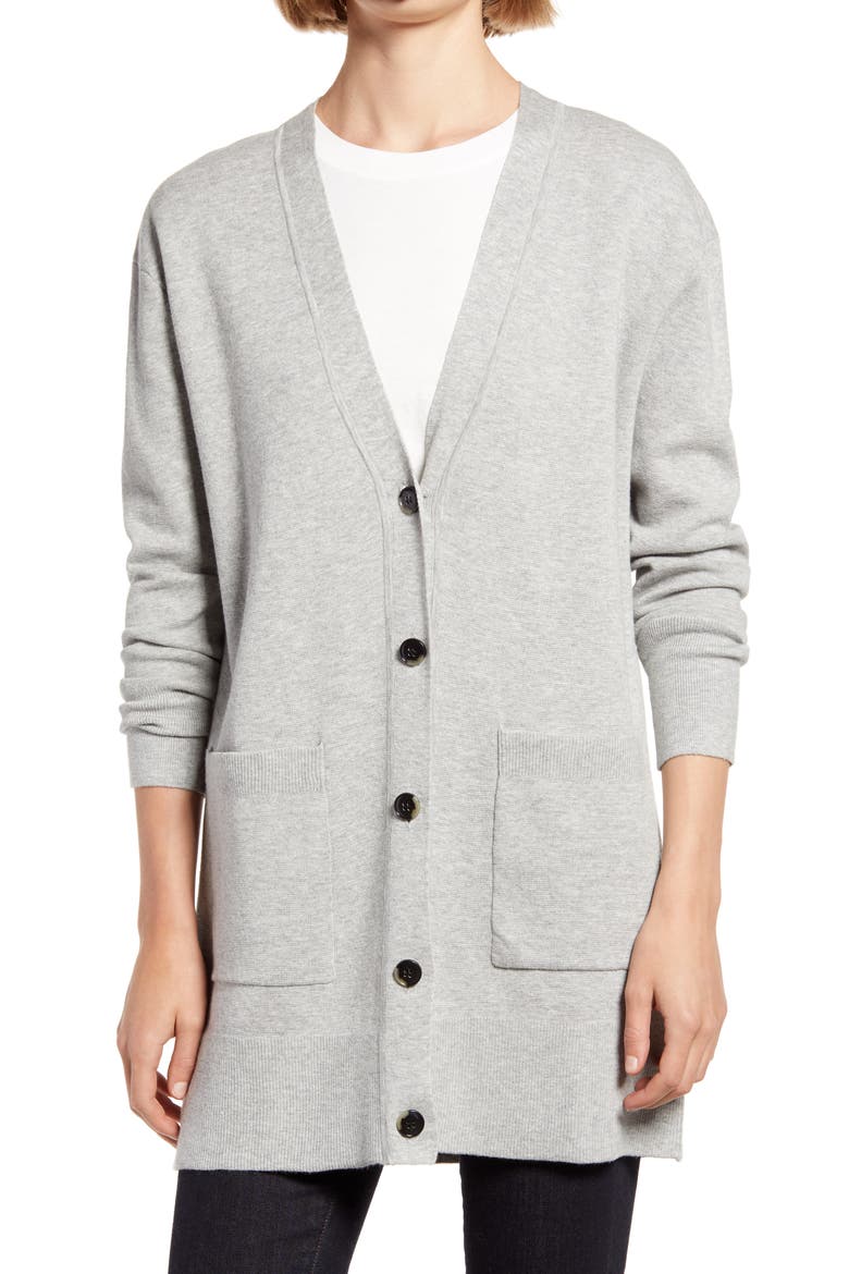 V-Neck Long Cardigan (Nordstrom Exclusive), Alternate, color, HEATHER GREY