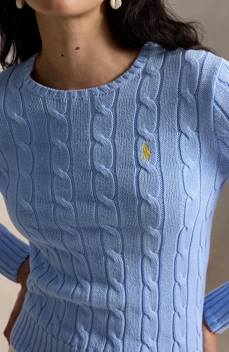Polo Ralph Lauren Cable Stitch Cotton Crewneck Sweater, Alternate, color, Baby Blue