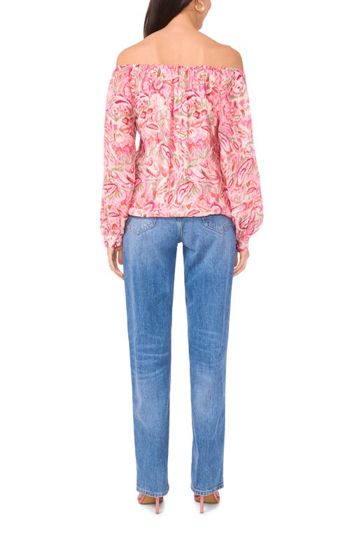 VINCE CAMUTO VINCE CAMUTO FLORAL OFF THE SHOULDER TIE HEM TOP 
