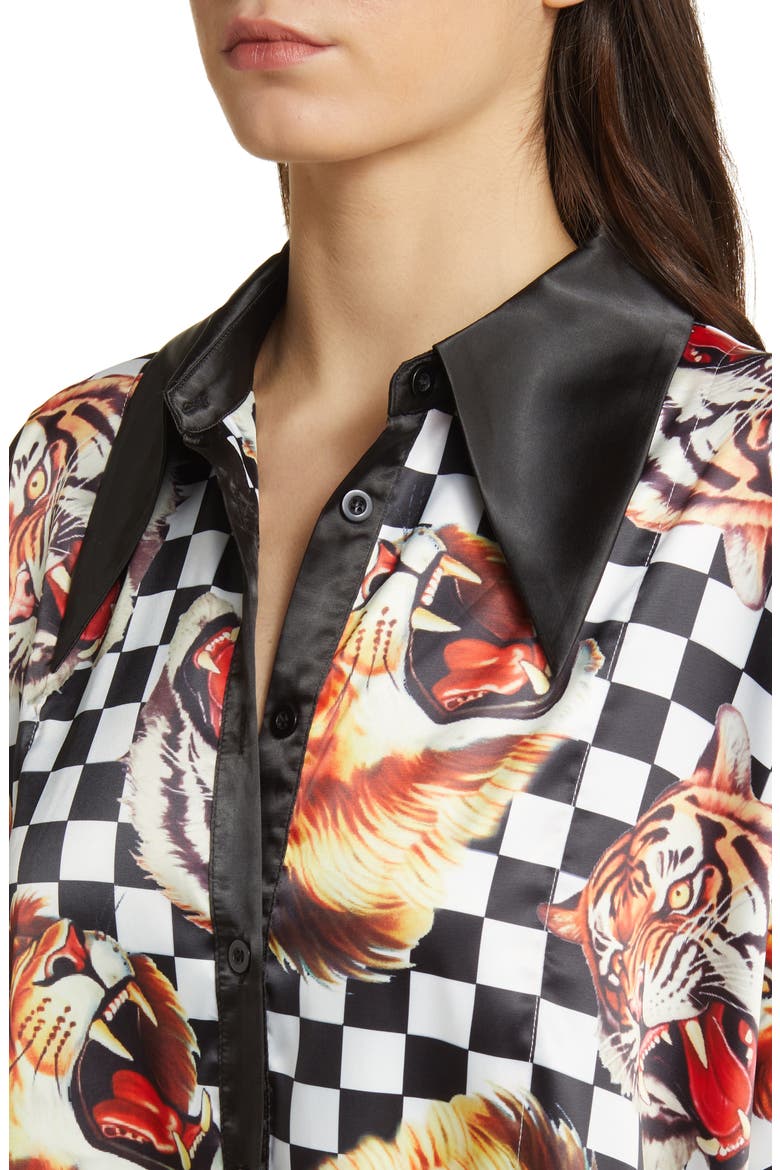 Posh Lions Oversize Satin Top & Pants Set, Alternate, color, LION TIGERS AND CHECKS