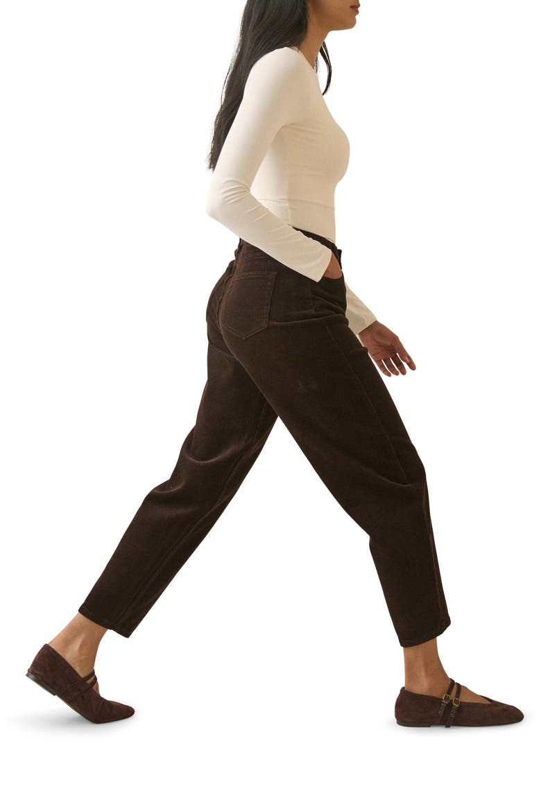 Seamed Corduroy Barrel Leg Pants, Alternate, color, BROWN