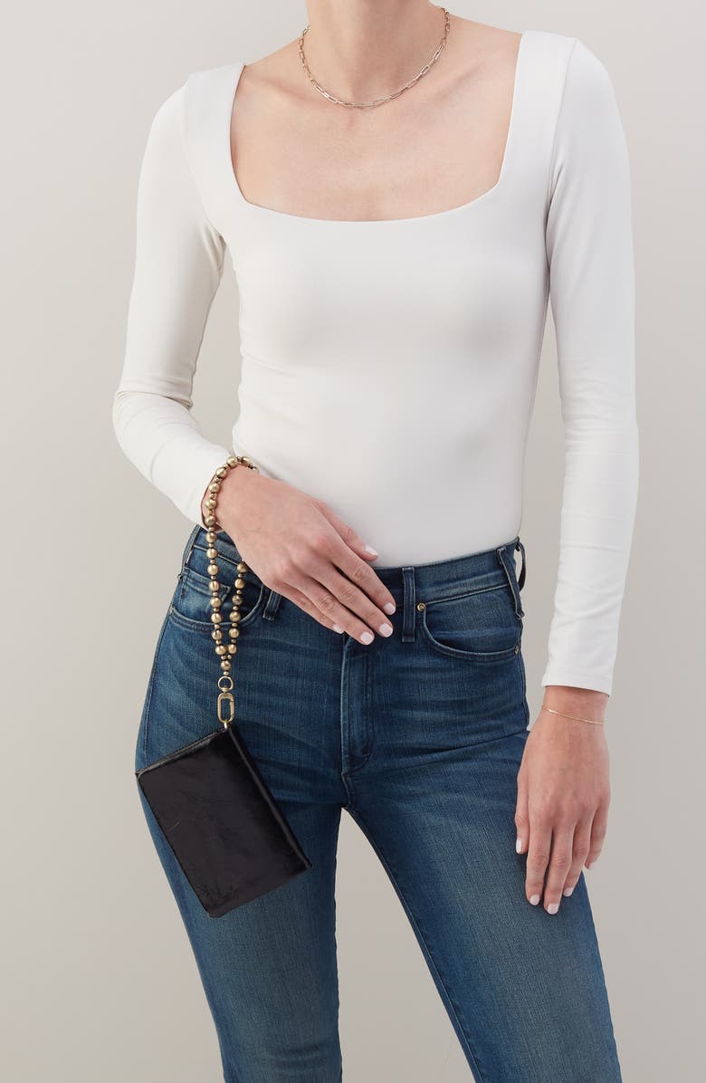 HOBO Ross Bead Leather Wristlet, Alternate, color, Black