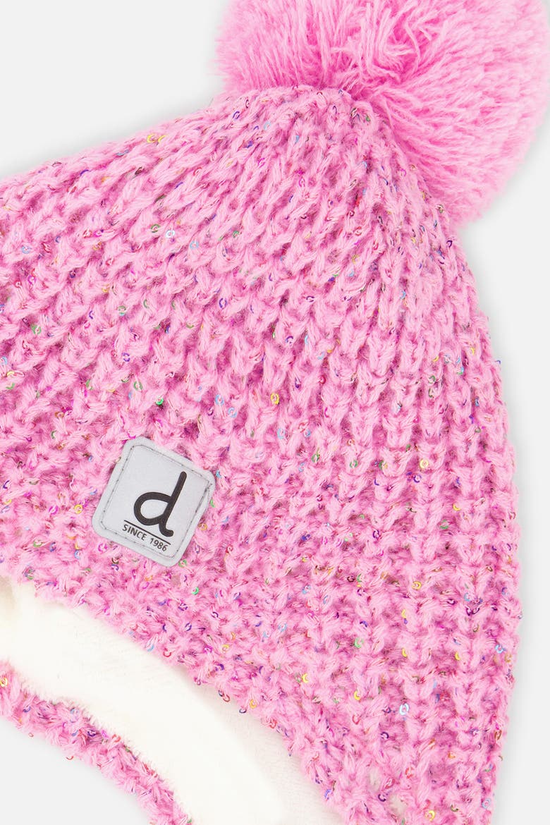 Winter Peruvian Marled Fleece-Lined Pompom Knit Hat, Alternate, color, Pink