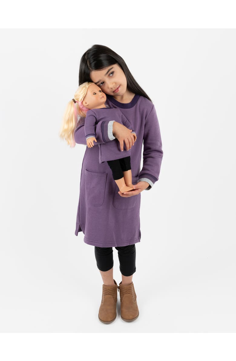 Leveret Girls Sweatshirt Dress with Matching Doll Dress, Main, color, Purple