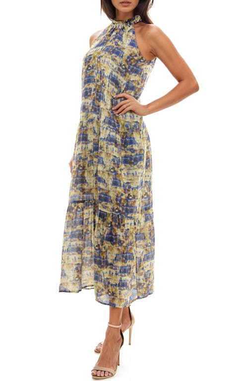 Socialite Abstract Print Sleeveless Maxi Dress In Blue/tan
