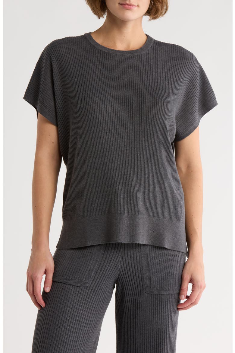 Ribbed Short Sleeve Sweater, Main, color, LEAD GREY