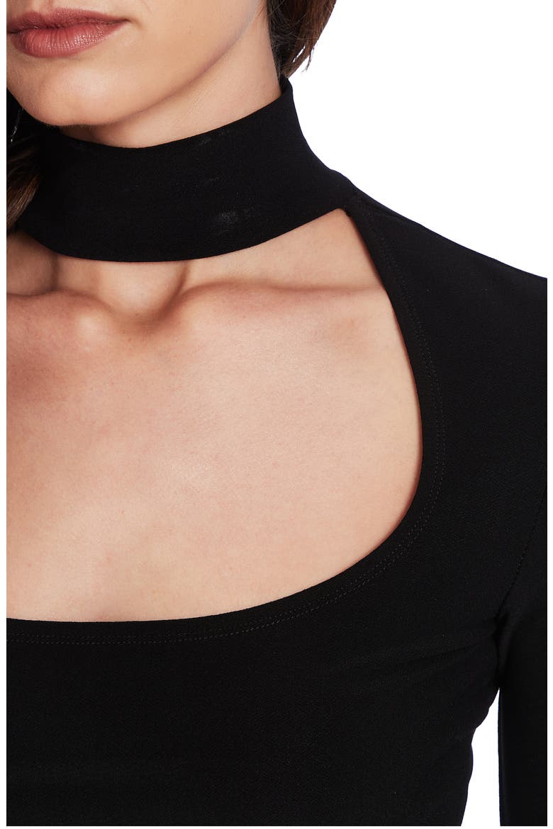 Long Sleeve Cutout Mock Neck Shirt, Alternate, color, RICH BLACK