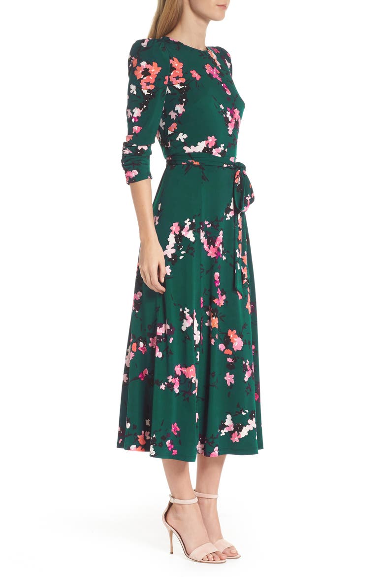 Floral Print Midi Dress, Alternate, color, GREEN