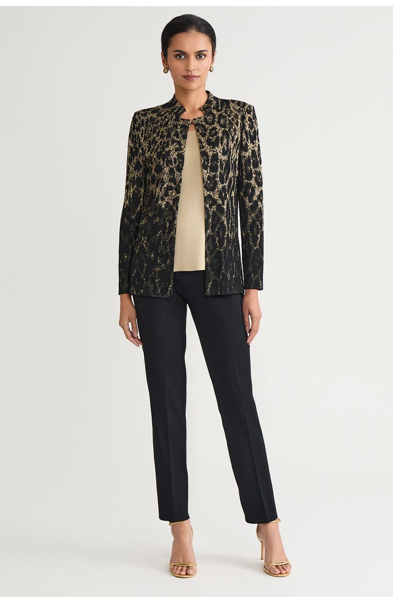Ming Wang Heritage Lurex Leopard Print Jacquard Knit Jacket, Alternate, color, Black/Gold