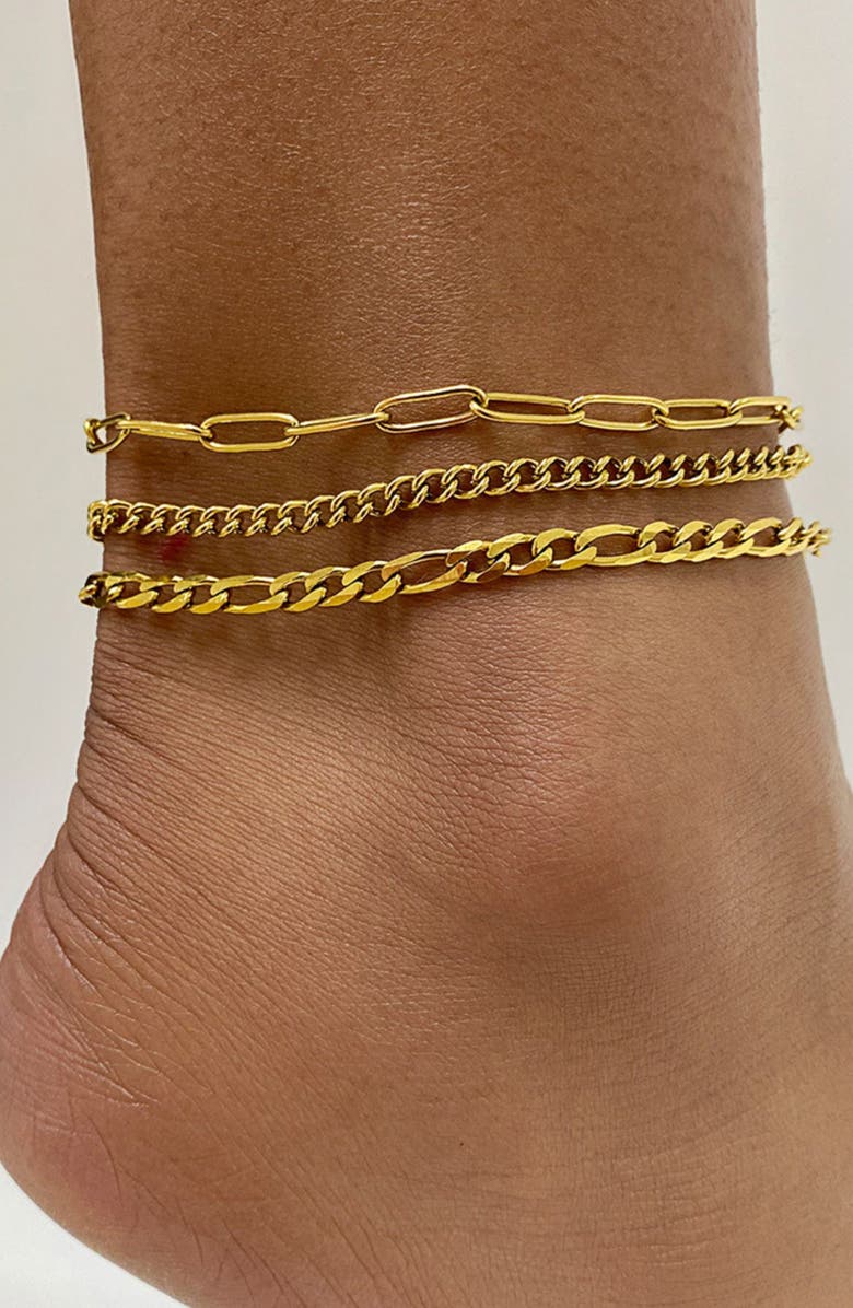 Adornia Set of 3 Water Resistant Mixed Chain Anklets, Alternate, color, Yellow
