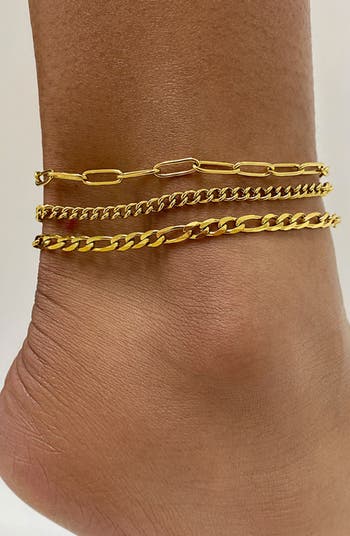 Set of 3 Water Resistant Mixed Chain Anklets