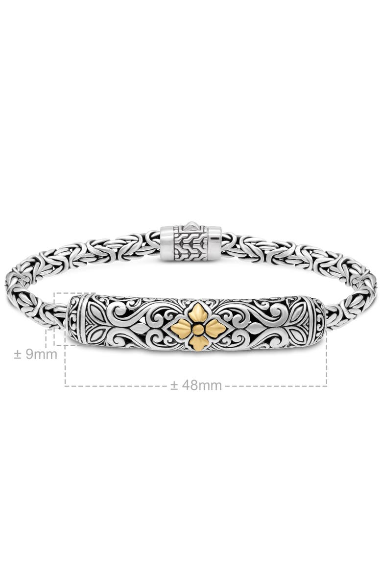 Maple Leaf on Filigree with Borobudur Chain Bracelet in Sterling Silver and 18K Gold Accents, Alternate, color, Silver