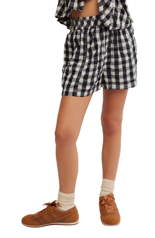 Shop Free People Get Free Get Free Seersucker Cotton Pull-on Shorts In Black Combo