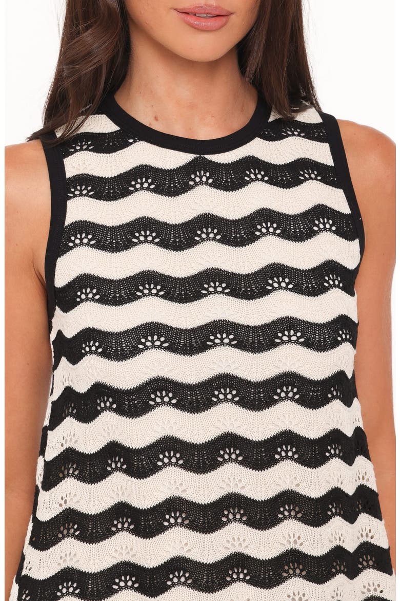 Iveta Pointelle Knit Top and Shorts Set, Alternate, color, BLACK/ CREAM STRIPE