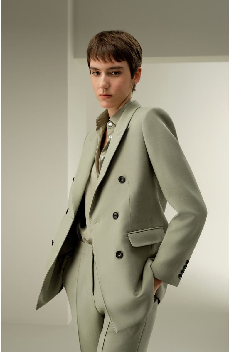 Lilysilk Women's Silk-Wool Blend Double Breasted Lapel Blazer, Alternate, color, Laurel Oak
