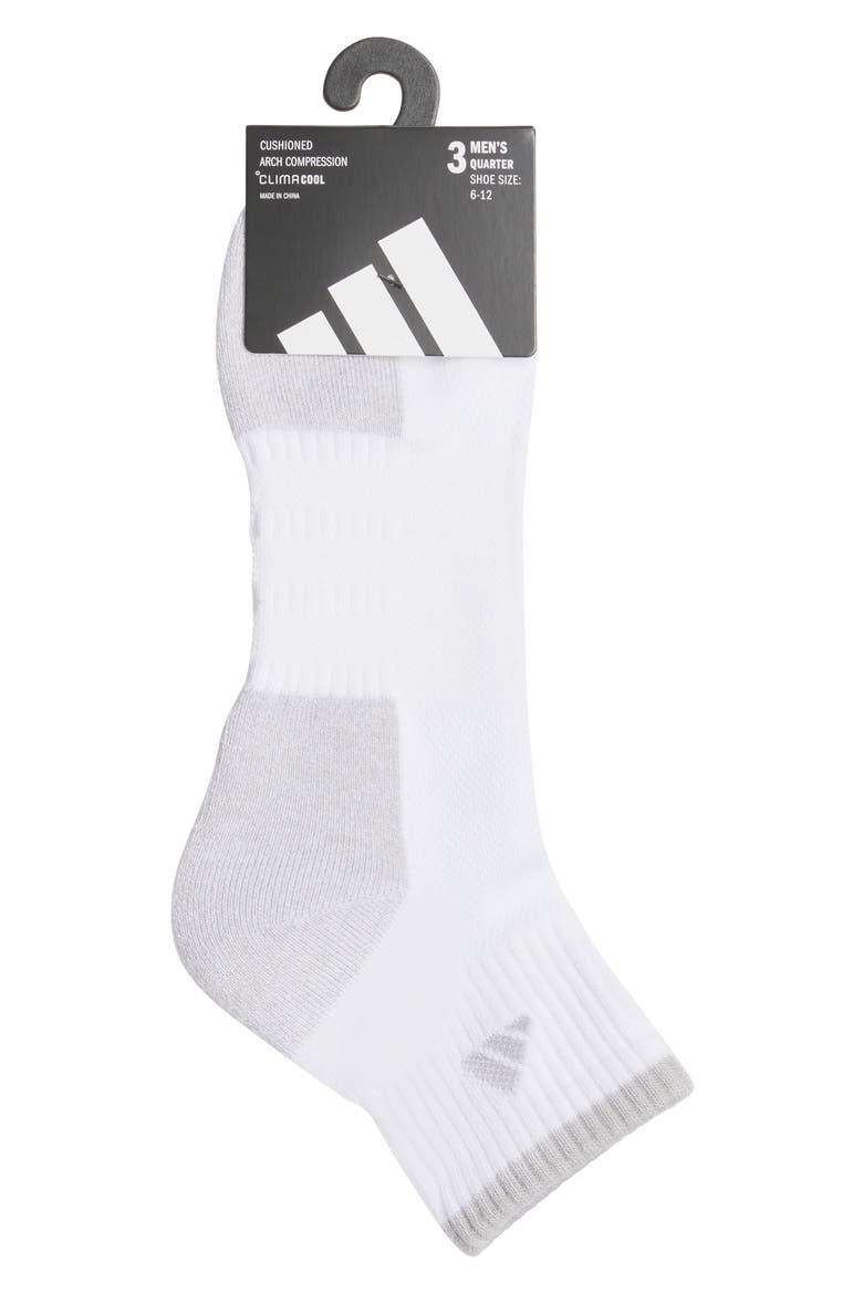 Cushioned 3-Pack Quarter Crew Socks, Alternate, color, WHITE/ CLEAR ONIX GREY