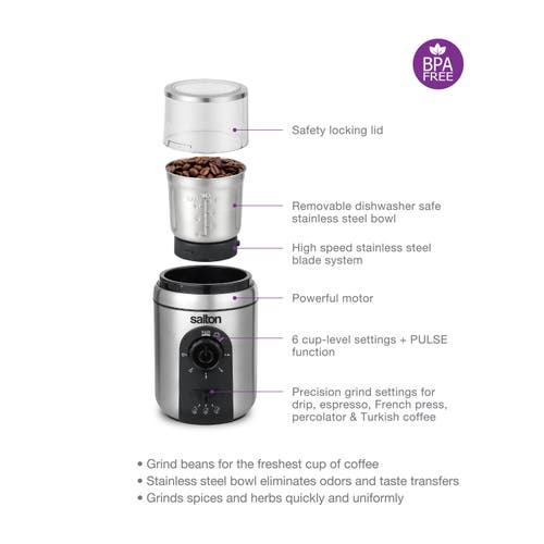Salton Stainless Steel Intelligent Coffee Grinder In Metallic