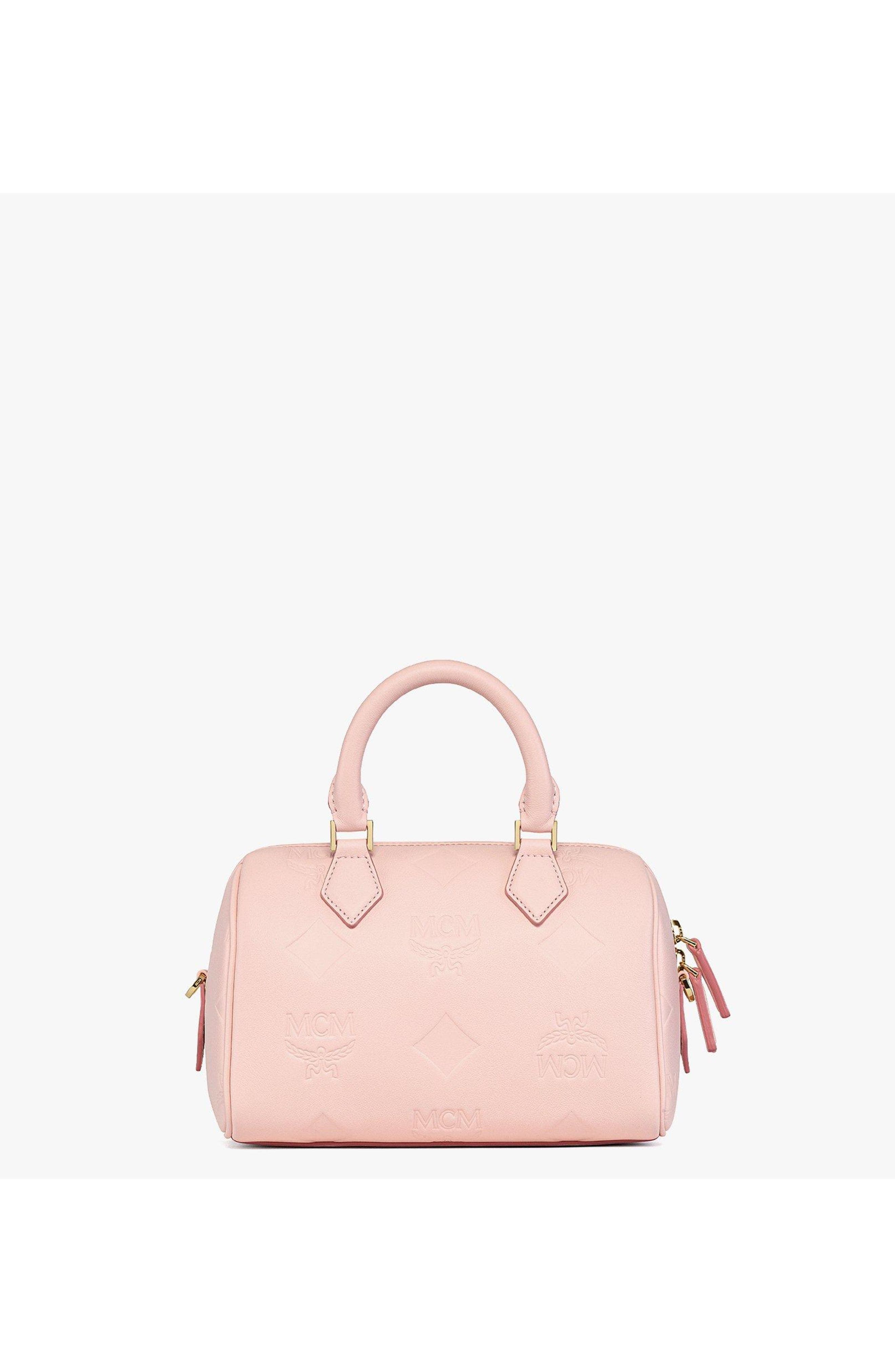 MCM Small Ella Boston Bag in Maxi Monogram Leather, Alternate, color, Lotus Pink