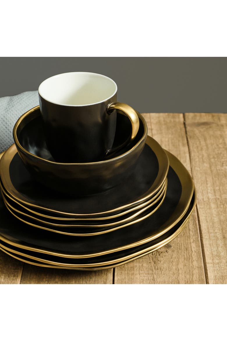 Florian Porcelain 32-Piece Dinnerware Set, Alternate, color, Black