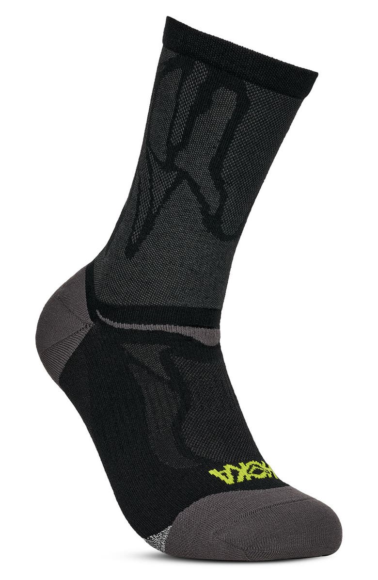HOKA Clifton Run Crew Socks, Main, color, Black