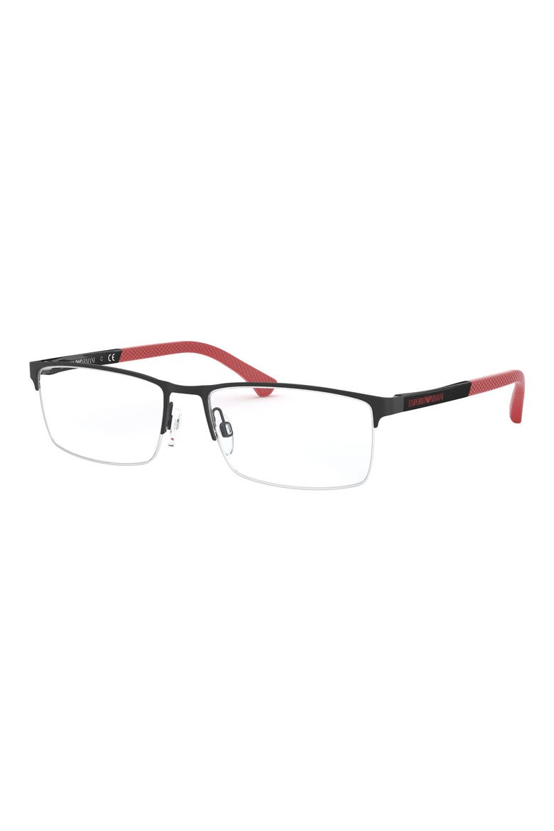 53mm Half Rim Optical Glasses, Alternate, color, BLACK RED