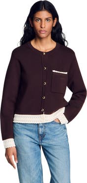 SANDRO Cardigan with contrast lace