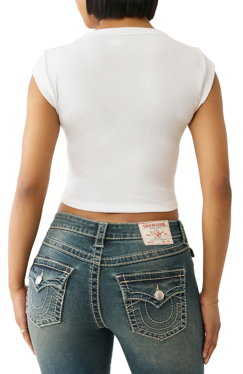 True Religion Logo Graphic Rib Baby Tee, Alternate, color, Optic White