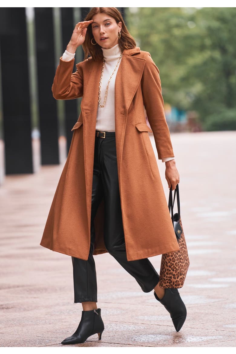 Trapeze Wool-Blend Coat, Alternate, color, COGNAC