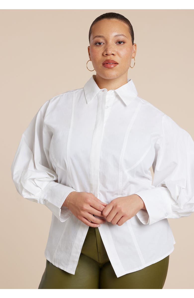 ELOQUII Button Up Cut Out Top, Alternate, color, Optic White
