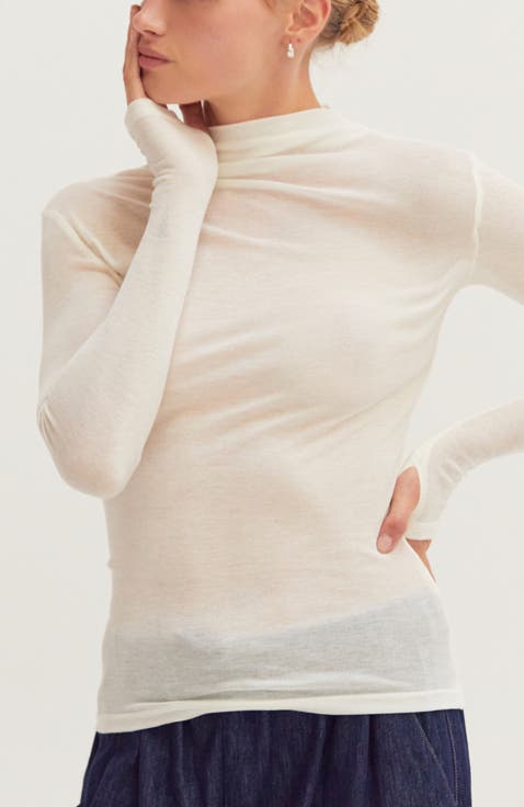 Mock Neck Semi Sheer Knit Top