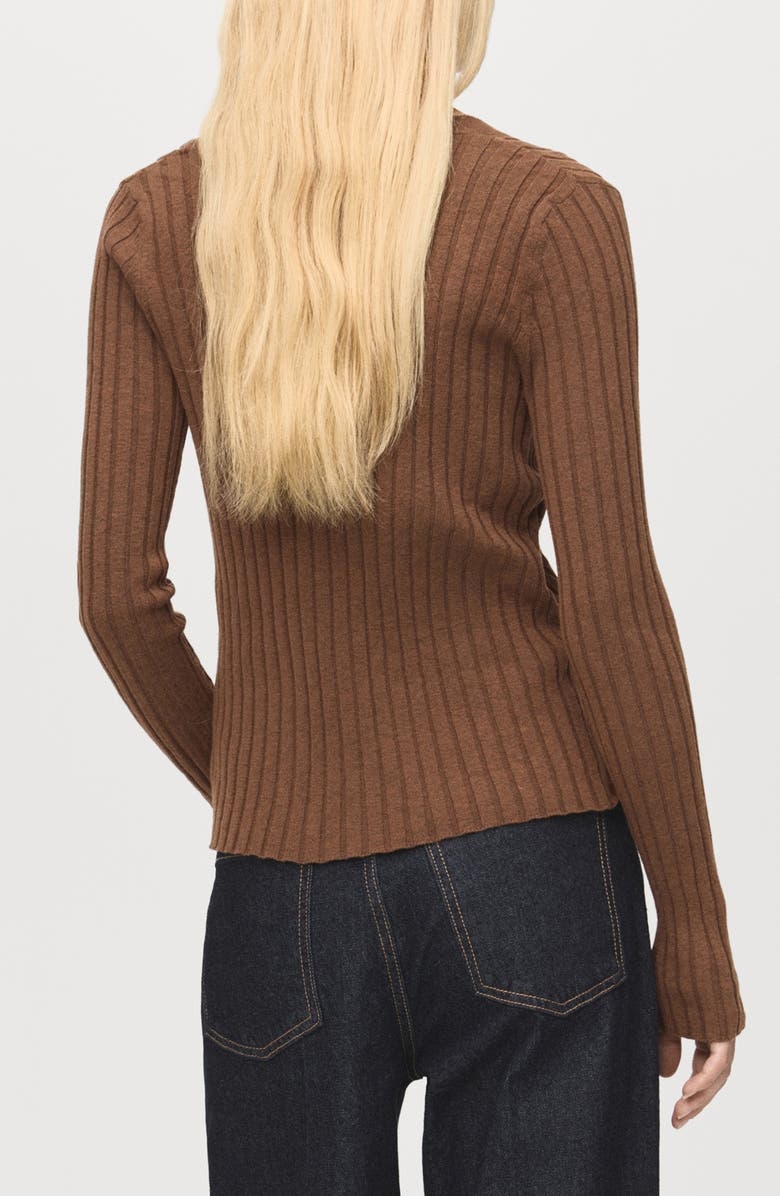 MANGO V-Neck Rib Cardigan, Alternate, color, Chocolate