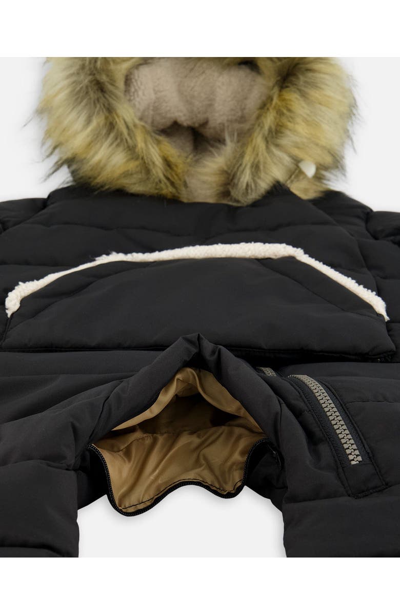 Deux par Deux Baby Girl's One Piece Baby Hooded Snowsuit Black Designed For Car Seat, Alternate, color, 