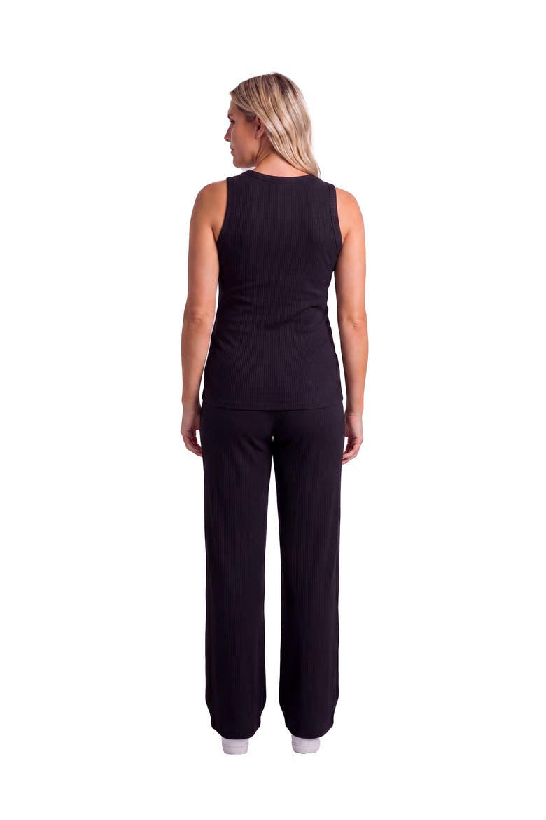 Maternity Basic Ribbed Knit Tank Top and Elastic Waist Wide Leg Pant Set, Alternate, color, Black