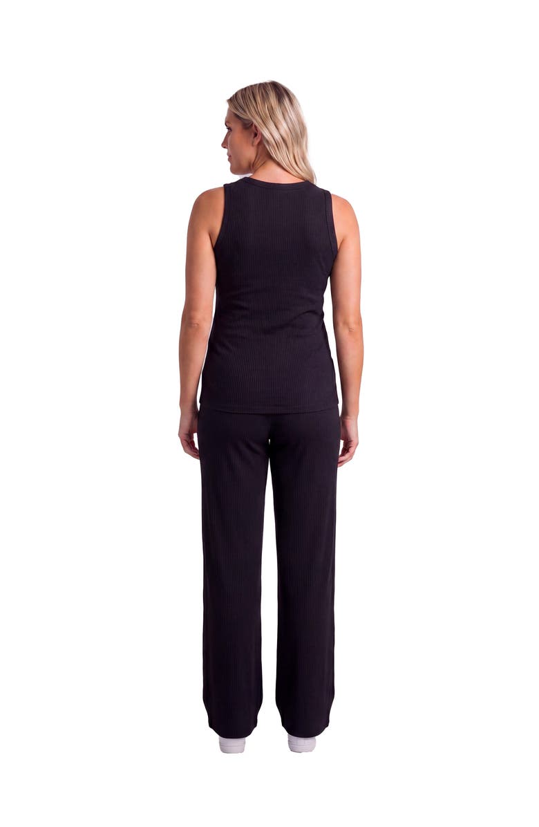 24seven Comfort Apparel Maternity Basic Ribbed Knit Tank Top and Elastic Waist Wide Leg Pant Set, Alternate, color, Black