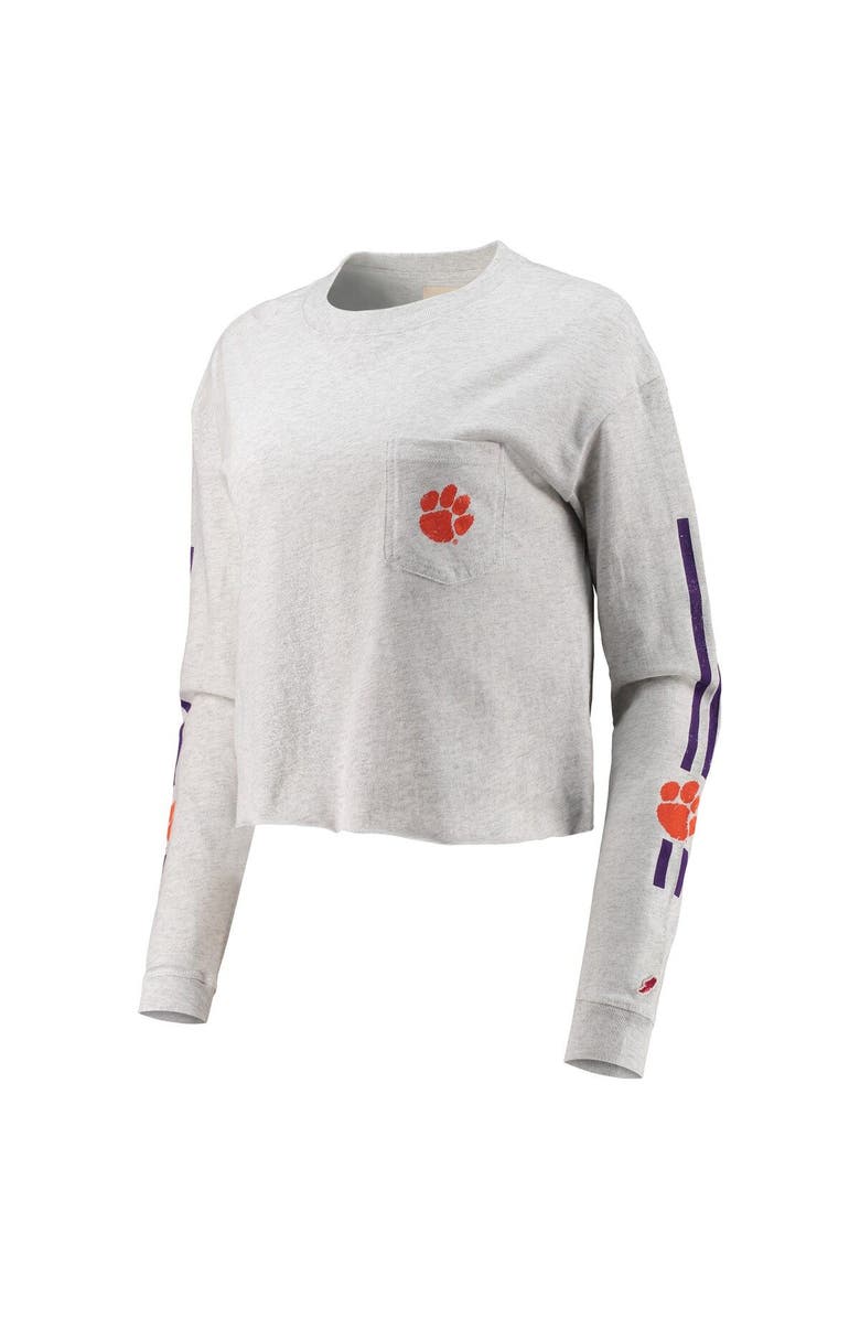 LEAGUE COLLEGIATE WEAR Women's League Collegiate Wear Heathered Gray Clemson Tigers Clothesline Cotton Midi Crop Long Sleeve T-Shirt, Alternate, color, Heather Gray