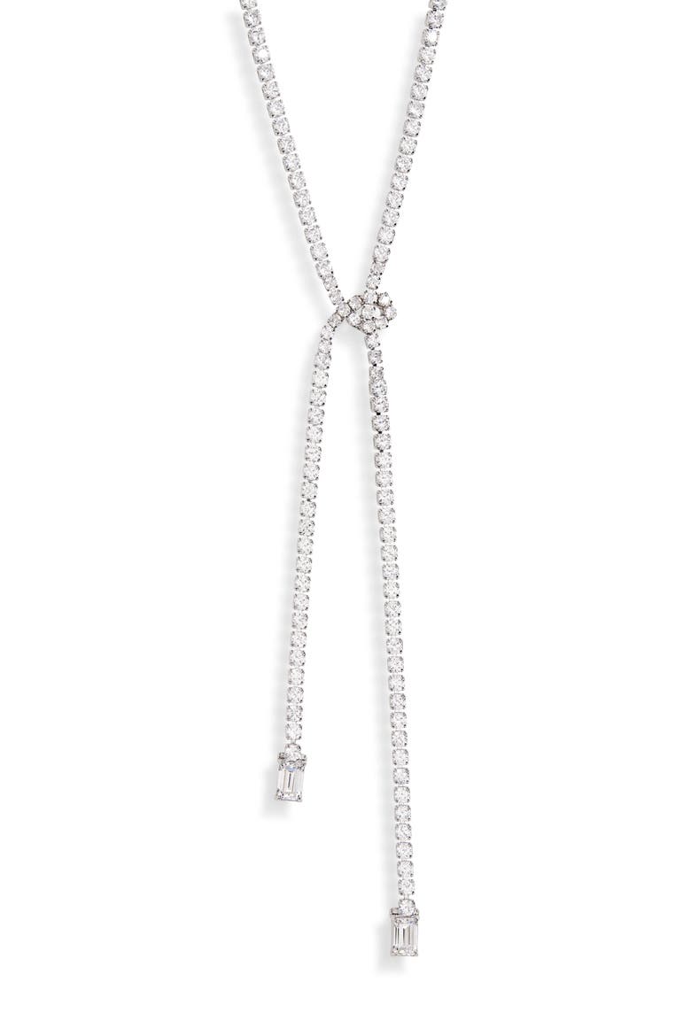 Cubic Zirconia Knotted Tennis Y-Necklace, Main, color, CLEAR- SILVER