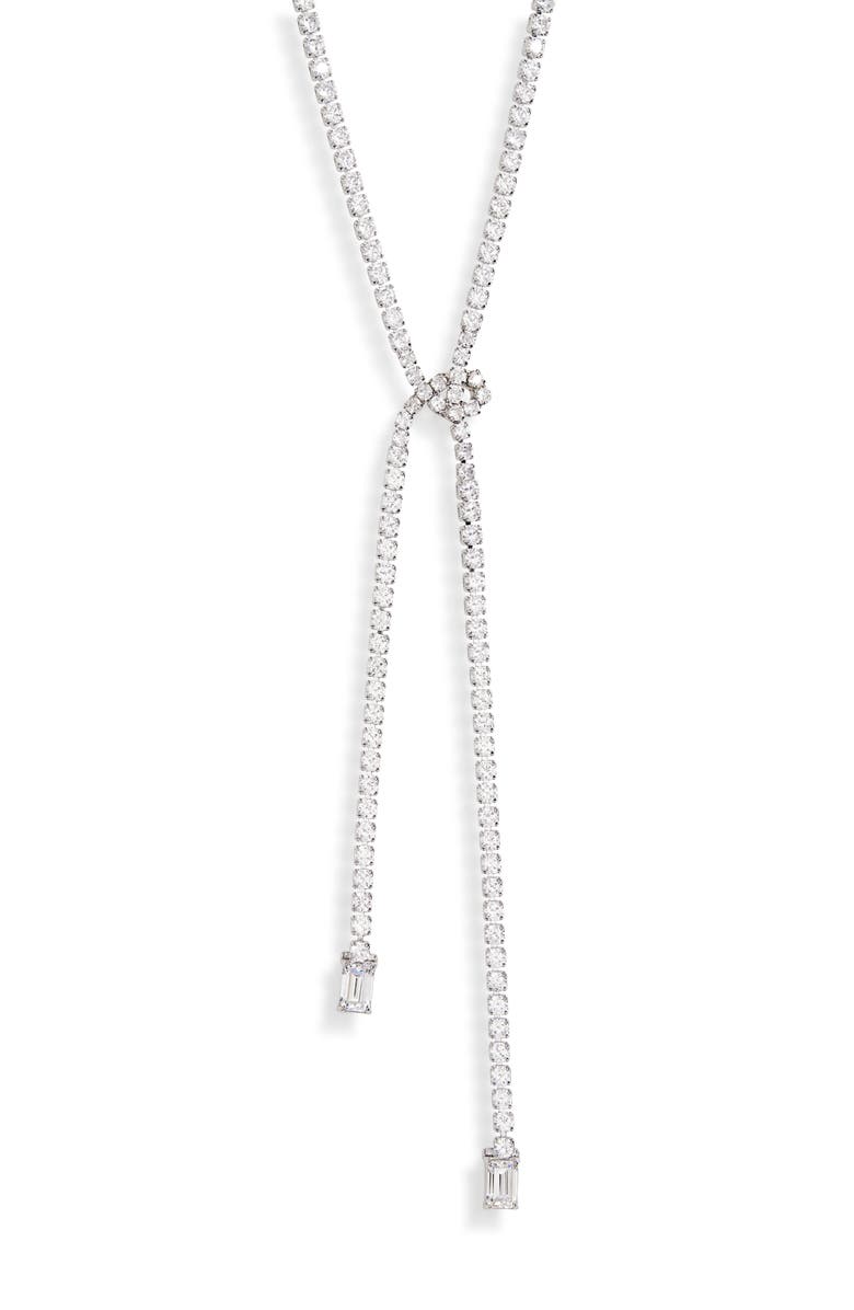 Nordstrom Cubic Zirconia Knotted Tennis Y-Necklace, Main, color, Clear- Silver