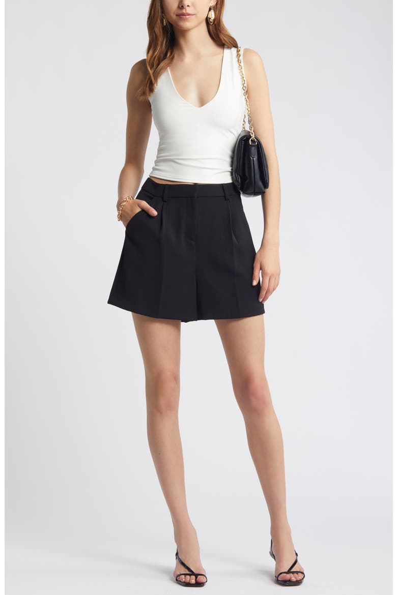 Pleated High Waist Trouser Shorts, Alternate, color, BLACK