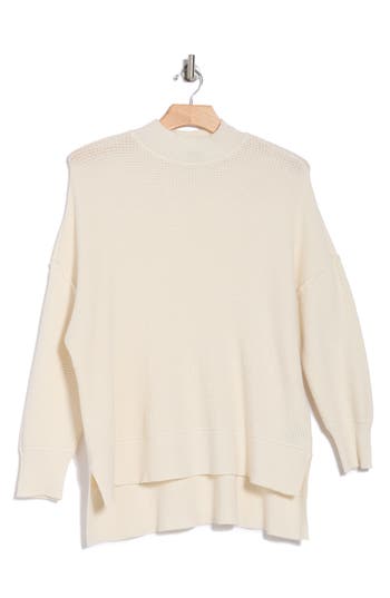 Cyrus Step Hem Waffle Stitch Sweater In Cream