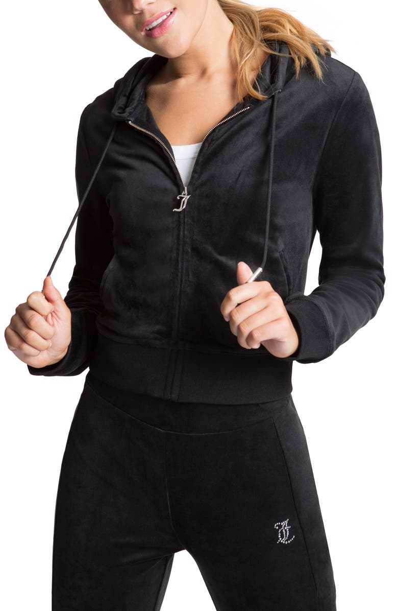 Juicy Couture Embellished Velour Hoodie, Main, color, 