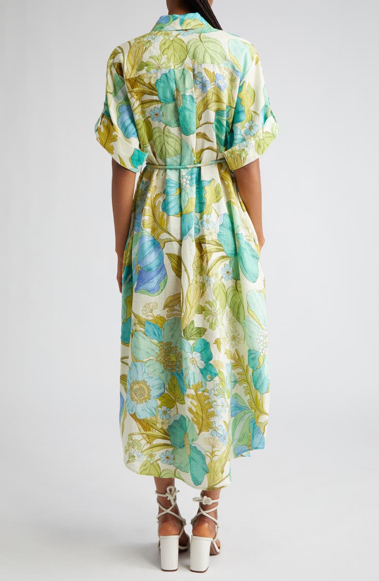 ALEMAIS Janis Floral Print Belted Linen Midi Shirtdress, Alternate, color, 