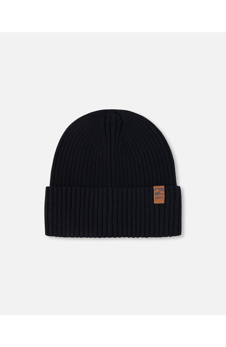 Deux par Deux Gender Inclusive Rib Knit Beanie Hat, Main, color, Black