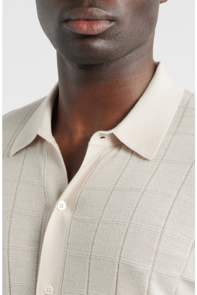 Textured Merino Wool & Silk Short Sleeve Button-Up Sweater, Alternate, color, BEIGE PUMICE