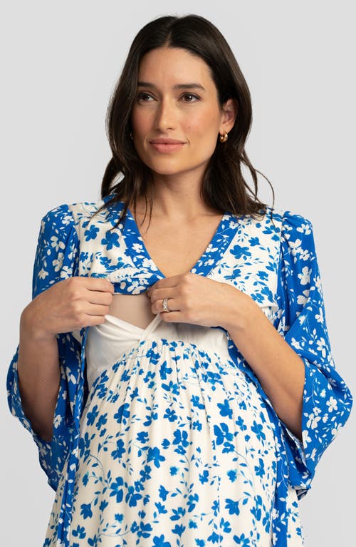 Shop Seraphine Floral Maternity/nursing Midi Dress In Blue/white
